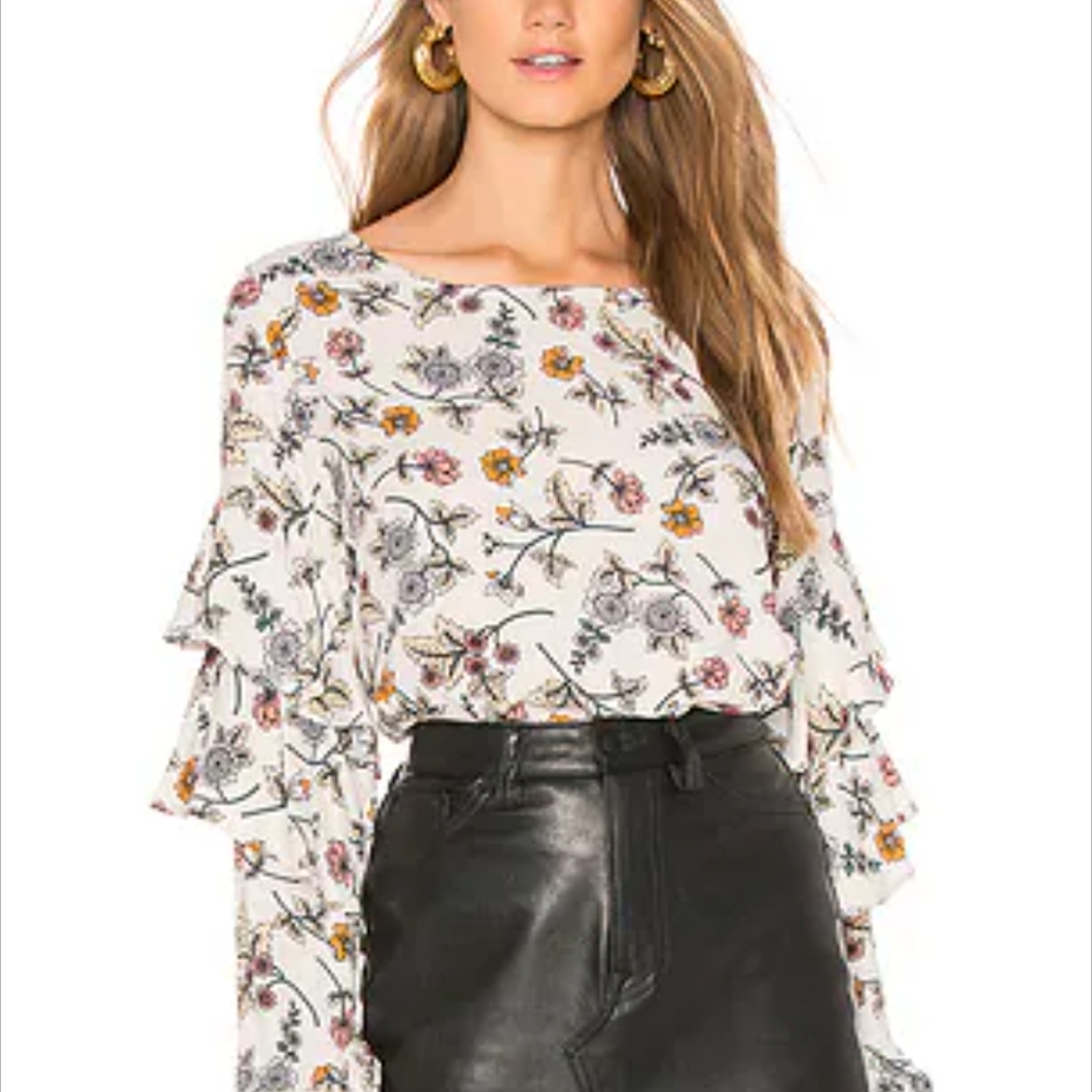 Sanctuary Tilly Flounce Floral Ruffle Sleeve Blouse